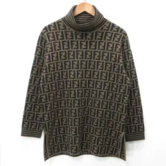 【三重本店】 中古 FENDI | フェンディ ズッカ柄タートルネックウールニット 総柄長袖シャツ 9252 ブラウン サイズ：42 【135】