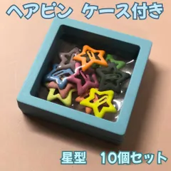 l113【新品・未使用】スターヘアピン ケース付き 10個セット ピアス収納 オレンジ イエロー ピンク グレー グリーン ブルー パープル カラフル クリスマス 正月 星形 女の子 小学生 前髪 パッチン留め  ヘアアクセサリー クリップ アップスタイル