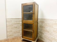 レトロ家具】木製 ガラス扉付き キャビネット 本棚 食器棚