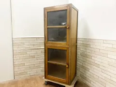 ◆昭和 ヴィンテージ 収納棚 キャビネット 木製 古家具 古い戸棚 チェスト シェルフ レトロ ガラスケース 本棚 戸棚 (畑1149)