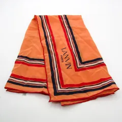 ランバン ストール スカーフ 総柄 シルク フランス製 ブランド 小物 レディース オレンジ×ネイビー LANVIN 【中古】