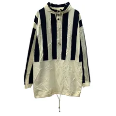 THE BODY CO プリントスウェット トレーナー ONESIZE アイボリー ネイビー ハーフボタン ストライプ コ ドローコード 秋物 a711-5460