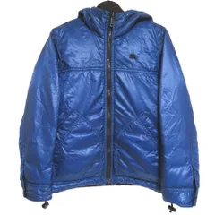 良品 BURBERRY BLACK LABEL バーバリーブラックレーベル リバーシブル フーディー ナイロン ダウンジャケット M ブルー ブラック メンズ 古着 中古 USED