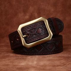 NPET ベルト2本セット 茶ブラック ベネチアンアラベスク柄 ソリッド 