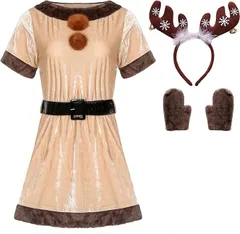 クリスマスコスチュームトナカイ コスプレ コスチューム サンタ セット 4点セット クリスマス サンタコス タイトフィットドレス 鹿 衣装 大人用 レディースセクシー ハロウィーンの仮装