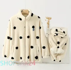 パジャマ ルームウェア 部屋着 レディース タオル生地 可愛い 暖かい 上下セット もこもこ ふわふわ ドットデザイン　前開き 冬春秋676