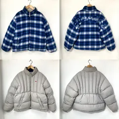 Supreme シュプリーム ダウンジャケット Flannel Reversible Puffer Jacket リバーシブル 防寒 メンズ Mサイズ ブルー アウター A15225◆