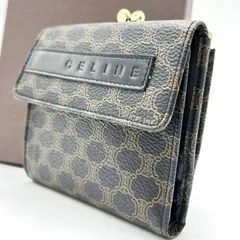 【良品】 CELINE セリーヌ 二つ折り財布 コンパクトウォレット マカダム柄　ブラックマカダム PVC レザー 革 ブラック 黒色 ブラウン 茶色 ユニセックス 男女兼用 メンズ レディース