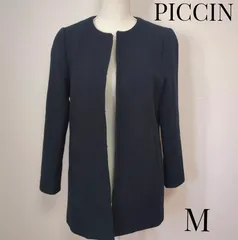 美品　PICCIN　ピッチン 綾織りツイードジャケット　ロング 入学 卒業　ママ　 M ネイビー　フォーマル　オケージョン  参考価格18,590円