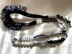 パラコード　スマホ　ショルダー　ストラップ　ハンドメイド　フリル　リボン　パールビーズ