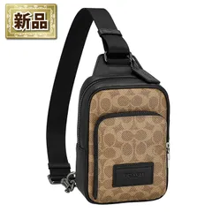 コーチ COACH ボディバッグ レーサー スリングパック CV763 QBNRX 2025 SS タン シグネチャーキャンバス ブラック カーフレザー
