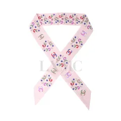 シャネル スカーフ ピンク フラワー シルク ヘアバンド ツイル ミニ スカーフ