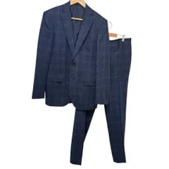 美品 BEAMS HEART ビームスハート チェック柄 テーラードジャケット＋スラックスパンツ セットアップ スーツ 46 ネイビー メンズ 古着 中古 USED