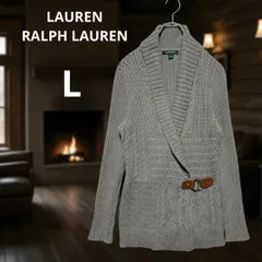 LAUREN RALPH LAUREN ベルト付き ニットカーディガン L グレー ショールカラー 傷や汚れあり ラルフローレン レディース