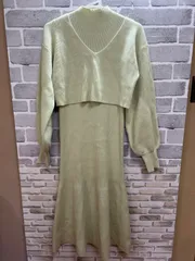 【F9-88】◇ ROYAL PARTY フリーサイズ　ノースリーブワンピース　長袖トップス　セットアップ　黄緑色　レディース