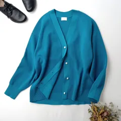 green label relaxing グリーンレーベルリラクシング ユナイテッドアローズ W/AC パフニット Vネック カーディガン ウール混 羽織 COBALT ブルー(81Y＋8838)26A☆