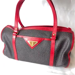 Yves Saint Laurent イヴサンローラン ミニボストンバッグ ドラム型 三角ロゴプレート ゴールド金具 PVC 型押し T4  1-2