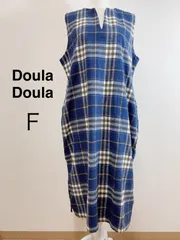 Doula Doula チェックジャンパースカート Vネック チェック柄 ブルー ノースリーブワンピース ロングワンピース ゆったりシルエット レイヤードコーデ 秋冬 カジュアル フェミニン Fのサムネイル