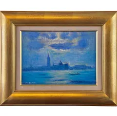 西村龍介　油彩　肉筆『聖堂の街』表サイン　共シール　F6号　額無　b228 西村龍介 油彩 肉筆『聖堂の街』表サイン 共シール F6号 額無 b228