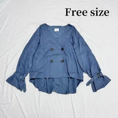 【春服】ローリーズファーム　LOWRYSFARM　薄手ノーカラージャケット　コート　アウター　ミドル丈ジャケット　ダブルボタン　くすみブルー系　オーバーサイズ　フリーサイズ　送料無料