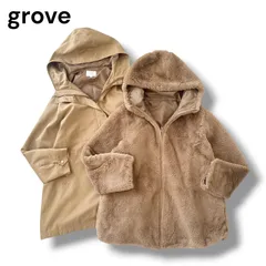 【美品】grove グローブ 3WAY モッズコート フェイクファーライナー付き ベージュ S  秋冬 レディース