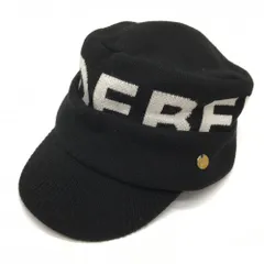 【美品】ジェイリンドバーグ ニットワークキャップ 黒×白 ウール混 ビッグロゴ 57～59cm  ゴルフウェア J．LINDEBERG