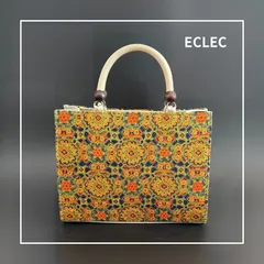 紅型風レトロ生地×ベージュサテン　和装バック　ハンドバッグ