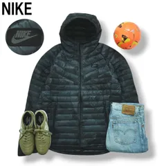 ナイキ NIKE フーデット キルティング ダウン ジャケット ジップアップ パーカー ラグラン スウッシュ ロゴ L 総柄 グレー ｘ ブラック スポーツ アウトドア テック ウェア メンズ