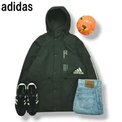 アディダス adidas フーデット ナイロン ジャケット パーカー ジャンパー ロゴ プリント 裏起毛 中綿 キルティング M オリーブ スポーツ カジュアル タウンユース レジャー メンズ