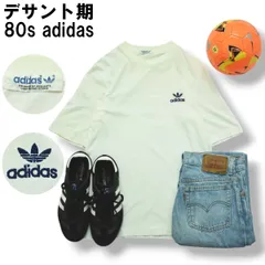 【デサント期】 80s ヴィンテージ アディダス adidas トレフォイル ロゴ 刺繍 シングルステッチ Tシャツ クルーネック カットソー M ホワイト レトロ スポーツ ストリート メンズ