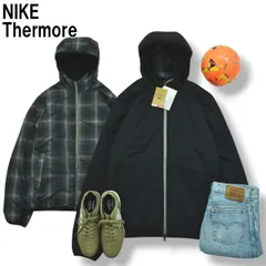 【新品未使用】 【タグ付き】 ナイキ NIKE サーモア Thermore 中綿 リバーシブル キルティング ジャケット パーカー L ブラック x チェック グレー タウンユース レジャー メンズ