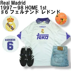 90s ヴィンテージ スペイン製 レアルマドリード Real Madrid 1997－98 HOME 1st ♯6 フェルナンド レドンド ユニフォーム ゲーム シャツ レプリカ L ホワイト メンズ