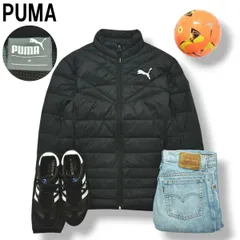 プーマ PUMA キルティング ダウン ジャケット ナイロン ブルゾン ジャンパー ジップアップ ウィンドブレーカー ロゴ プリント M ブラック スポーツ カジュアル ウェア メンズ