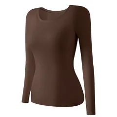 カップ付き 長袖 インナー ブラトップ レディース 薄手 フィット ストレッチ 肌着 シンプル 無地 伸縮性 クルーネック 丸首 大きいサイズ 黒 白 茶 rr-054 