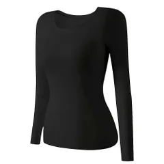 カップ付き 長袖 インナー ブラトップ レディース 薄手 フィット ストレッチ 肌着 シンプル 無地 伸縮性 クルーネック 丸首 大きいサイズ 黒 白 茶 rr-054 