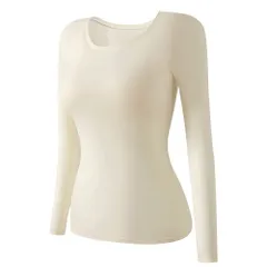 カップ付き 長袖 インナー ブラトップ レディース 薄手 フィット ストレッチ 肌着 シンプル 無地 伸縮性 クルーネック 丸首 大きいサイズ 黒 白 茶 rr-054 