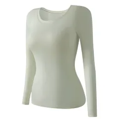 カップ付き 長袖 インナー ブラトップ レディース 薄手 フィット ストレッチ 肌着 シンプル 無地 伸縮性 クルーネック 丸首 大きいサイズ 黒 白 茶 rr-054 