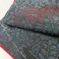 本場大島紬 泥藍染 横双 花柄 裄66 素敵な絣柄 正絹 着物 MK-969