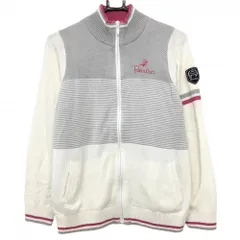 パラディーゾ ニットジャケット ライトグレー×白 ロゴピンク 蓄熱裏地 レディース LL ゴルフウェア Paradiso