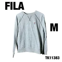 FILA ライトグレー スウェット M ワンポイント ロゴ 刺繍 シンプル  丸首 プルオーバー トレーナー 古着 TK11383