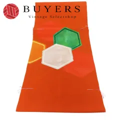 【中古】 名古屋帯 しつけ糸あり 正絹(金銀糸除く) オレンジ マルチカラー 亀甲柄 普段使い 和装 呉服 和服 きもの レディース 女性