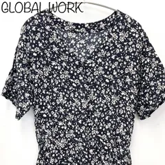 【GLOBAL WORK】サラサラリラックスVワンピ　ブラック　花柄　M