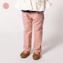 moujonjon お花刺繍裏起毛ツイルロングパンツ　m65009