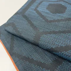 本場大島紬 泥藍染 横双 裄65 亀甲 素敵な絣柄 正絹 着物 MK-968