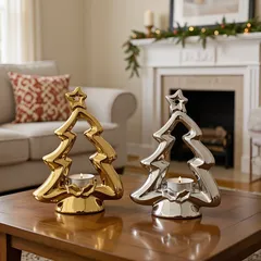 キャンドルホルダー キャンドルスタンド クリスマスツリー型 シルバー ゴールド 2種類 セラミック インテリア 装飾 パーティー リビング ダイニング オシャレ 可愛い 寝室 癒しグッズ イベント ク