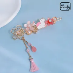 桜×猫 ヘアクリップ さくら ネコ アニマル タッセル 春 レディース ヘアアクセサリー お花見 和装 まとめ髪 成人式 花火大会 プレゼント ギフト 送料無料 即購入OK