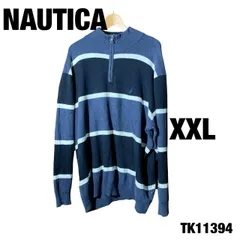 NAUTICA ネイビー ハーフジップ ニット XXL ボーダー シンプル プルオーバー 秋冬 古着 TK11394