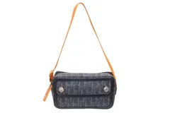Christian Dior クリスチャンディオール ワンショルダーバッグ オレンジ ネイビー デニム レザー シルバー金具 美品 中古 4b008666