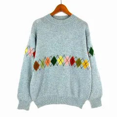 ユナイテッド・カラーズ・オブ・ベネトン UNITED COLORS OF BENETTON イタリア製 80s 90s ヴィンテージ シェットランド ウール 100％ ニット セーター アーガイル柄 M ライトブルー マルチカラー