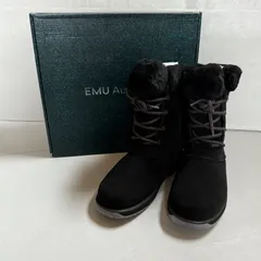 【美品】エミュオーストラリア　レースアップ　ムートン　ショートブーツ　ボア　23cm ブラック　防水　スノーブーツ